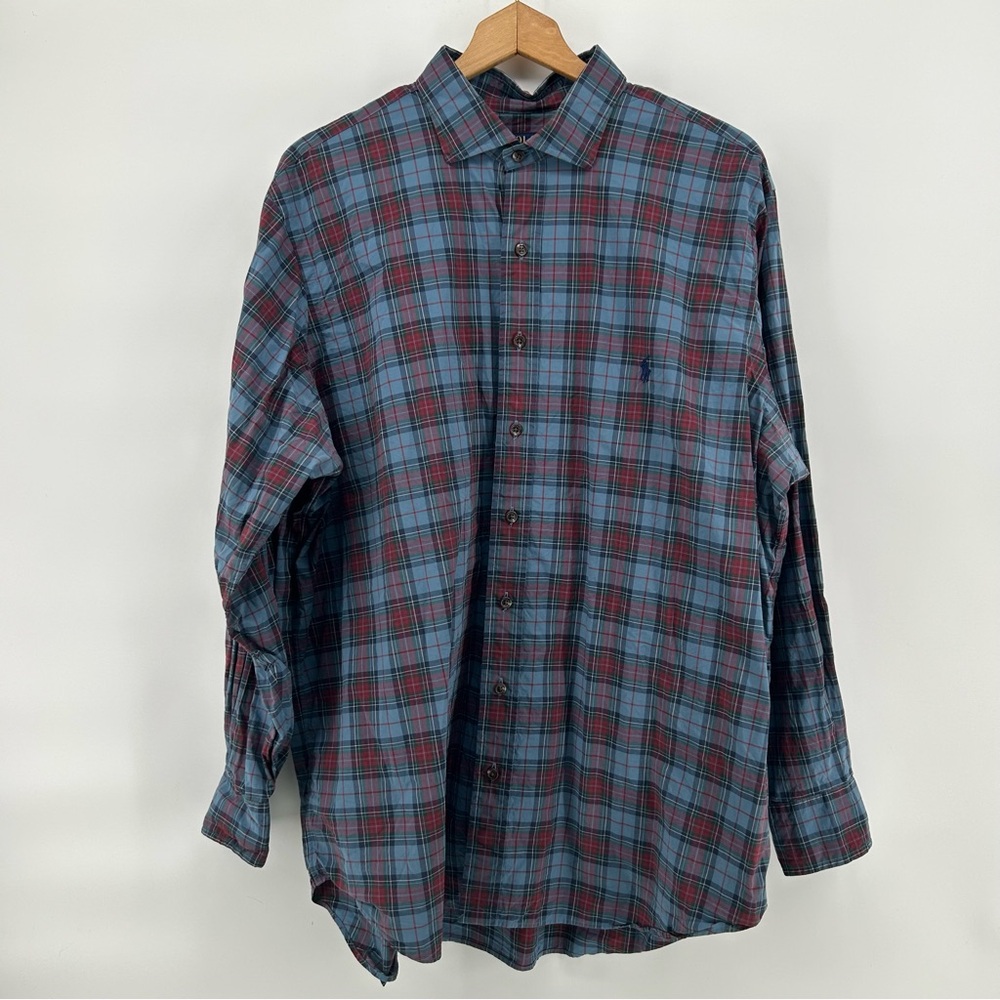 Ralph Lauren Plaid Shirt Mens 1XB Blue Pony Button Down Big Classic Preppy